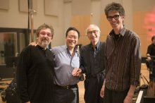 Yo-Yo Ma with Dave and Matthew during a recording break for 'Yo-Yo Ma and Friends, Songs Of Joy & Peace'.